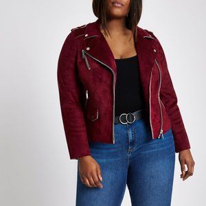 Like New River Island Plus Faux Suede Merlot Biker Jacket  SZ 16US/20UK